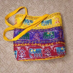 Yellow Cloth Fabric Embroidered Tote Bag Purse